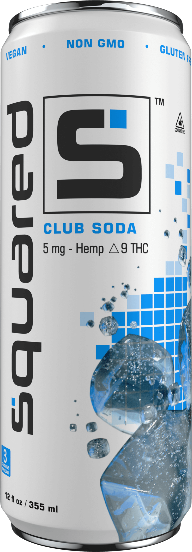 12 ounce sleek aluminum can of Club Soda by Squared
