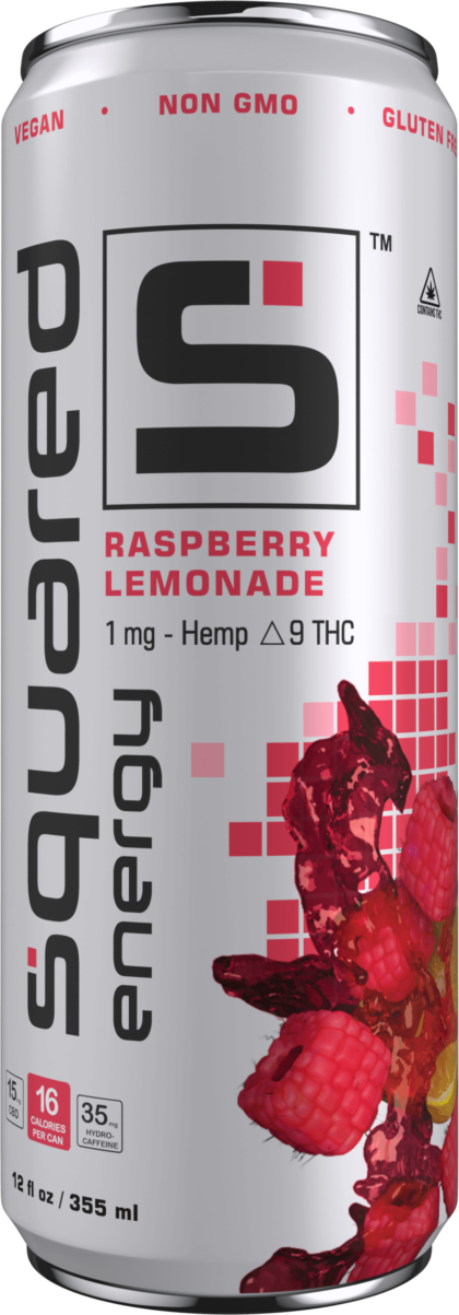 12 ounce sleek aluminum can of Raspberry Lemonade by Squared Energy