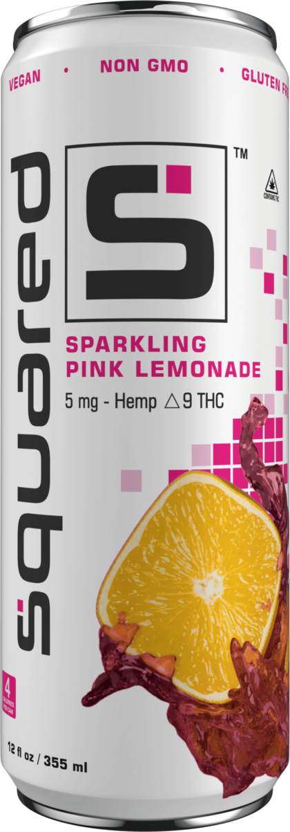 12 ounce sleek aluminum can of Sparkling Pink Lemonade by Squared